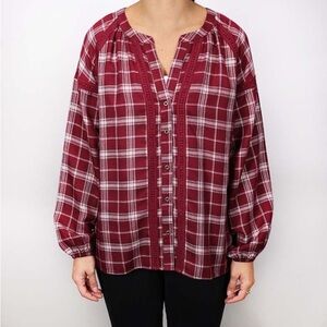 Elegant Burgundy Checkered Blouse